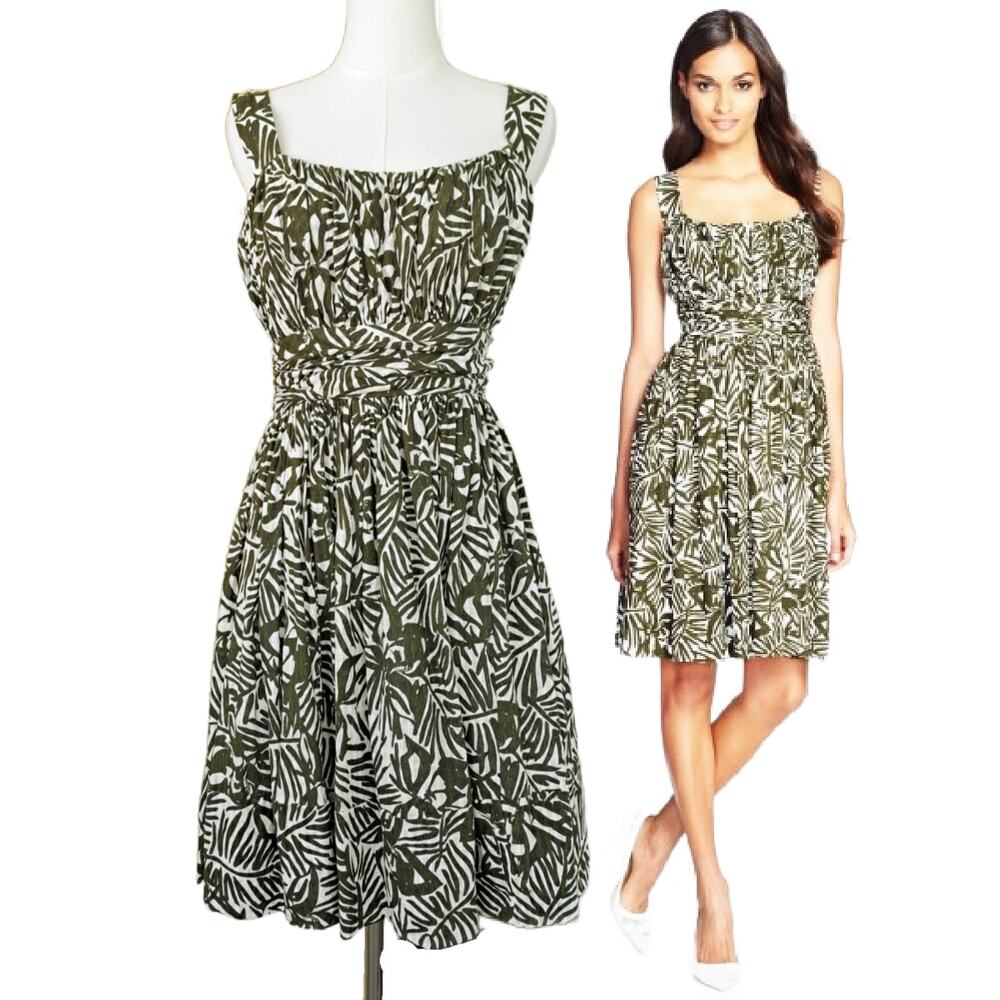 KATE SPADE Green Orchid Floral Print Fit & Flare Sun Dress Size 2 Havana Cotton
